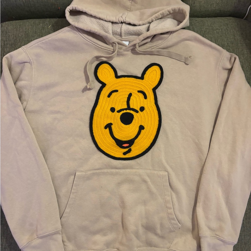 Disney Winnie the Pooh chenille patch hoodie sweatshirt sand beige size XL